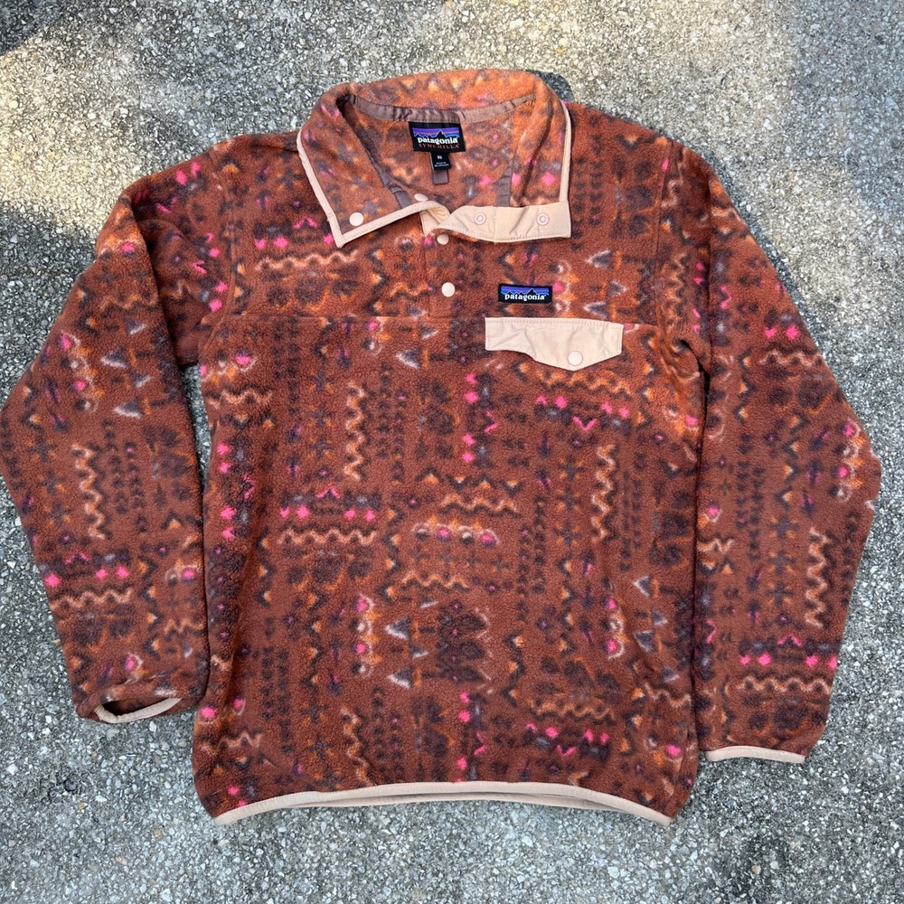 Patagonia Synchilla Snap-T Fleece Pullover XS Brown Tribal Geometric 25455